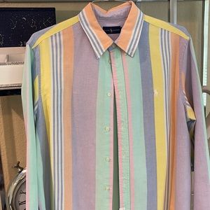 Polo Ralph Lauren Womens Pastel Button Down Shirt Pink Stripe Tie Knot Size XL